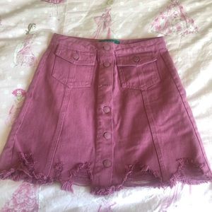 Ripped Pink Denim Skirt